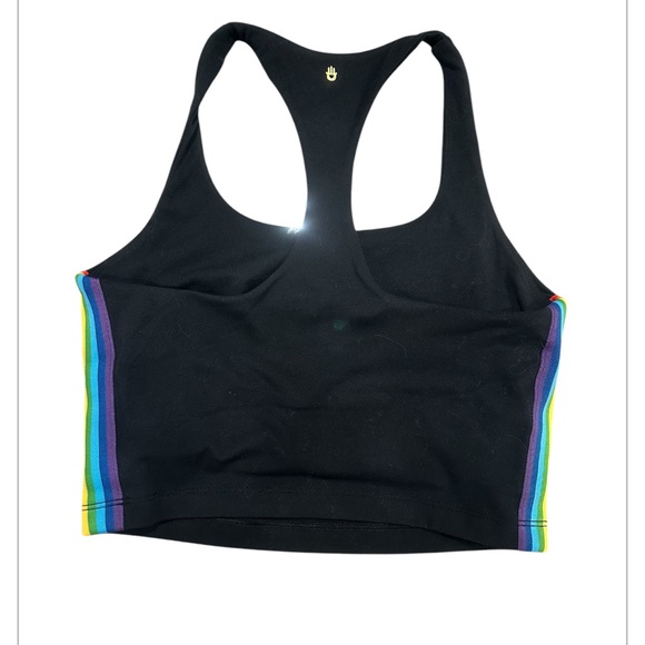 Spiritual  Gangster Black Crop Top  Sports Bra with Rainbow Stripes/ - Picture 3 of 5